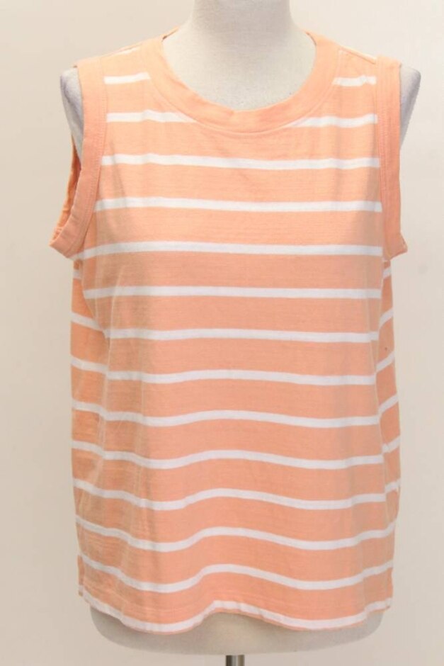 M&s Collection Bnwot Striped Cotton Vest Top Peach Size: 18
