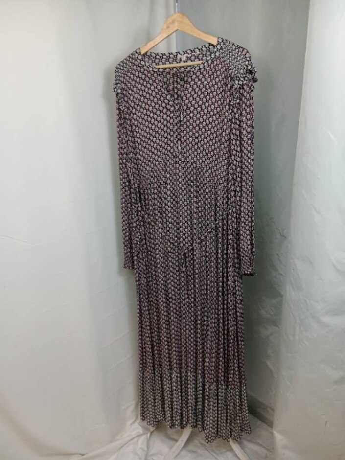Nwot Fat Face Long Sleeve Frilled Maxi Dress Black Multi Size: 16