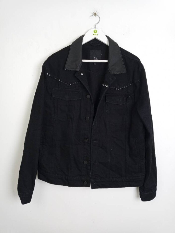 River Island Studded Cotton Denim Jacket  Black Size: Xl