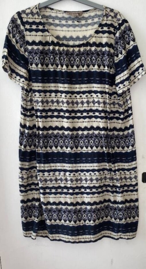 Jigsaw Printed Shift/tunic Dress Navy/cream Size: 10