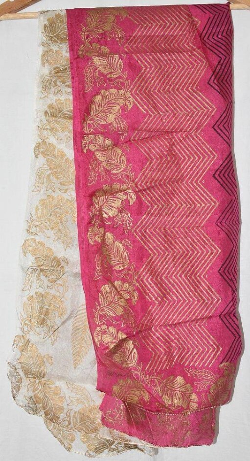 Pink/white Silk Printed Dupatta/wrap/shawl