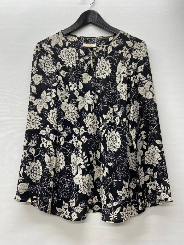 Talbots 100% Silk Floral Blouse Black Size: 8