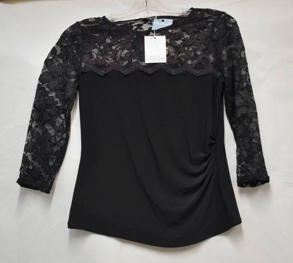 Debenhams Petite Floral Lace Jersey Party Top Black Size: 10