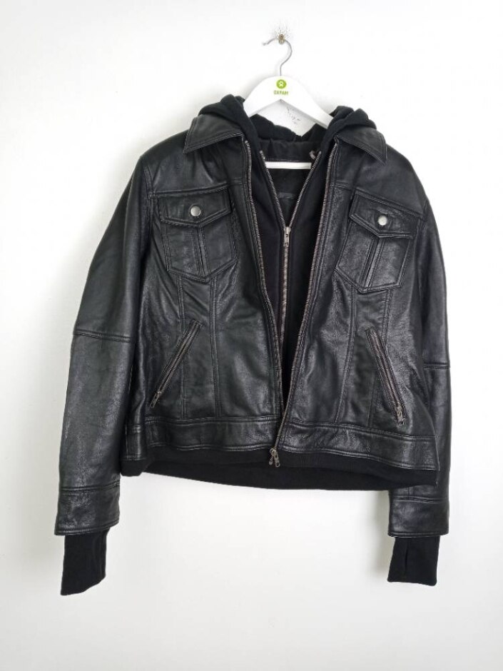 Real Leather Women's Hooded Leather Jacket Black Size: Xxxl