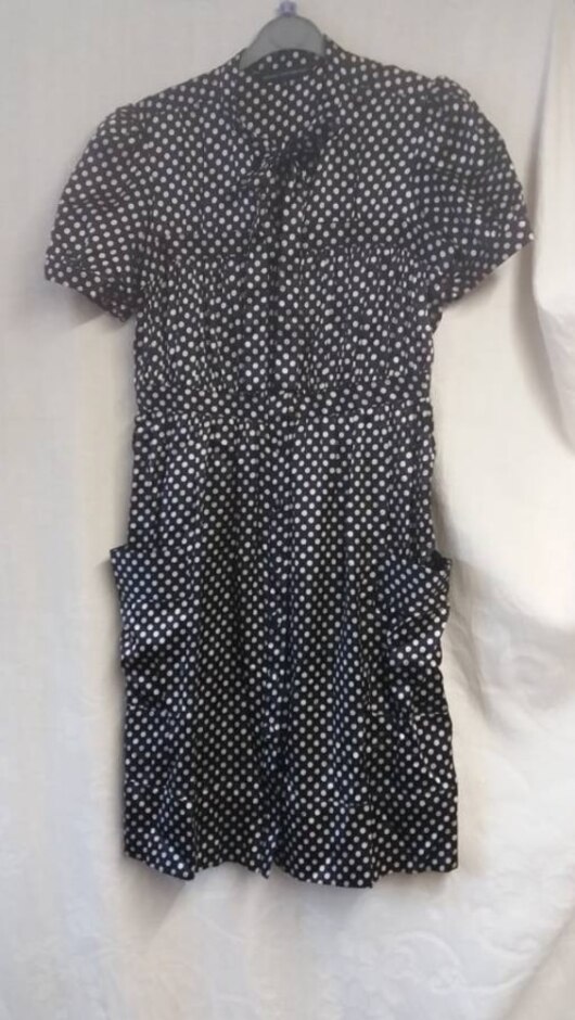 French Connection Silk Mix Button-through Dress Navy & Cream Size: 8