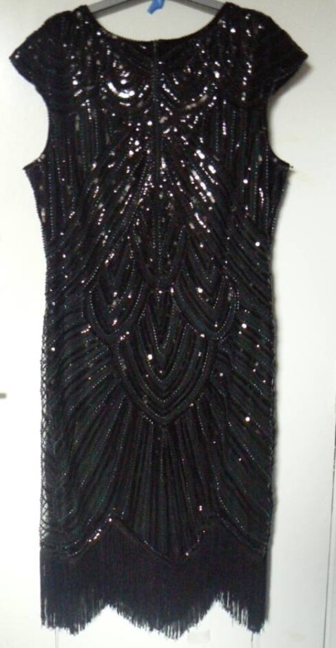 Unbranded Label Removed Fringed Sequinned Dress Black& Green Size: 14