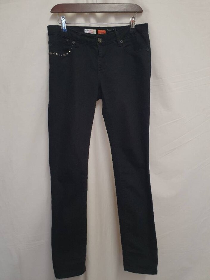 River Island Y2k Studded Low Rise Jeans Black Size: 10
