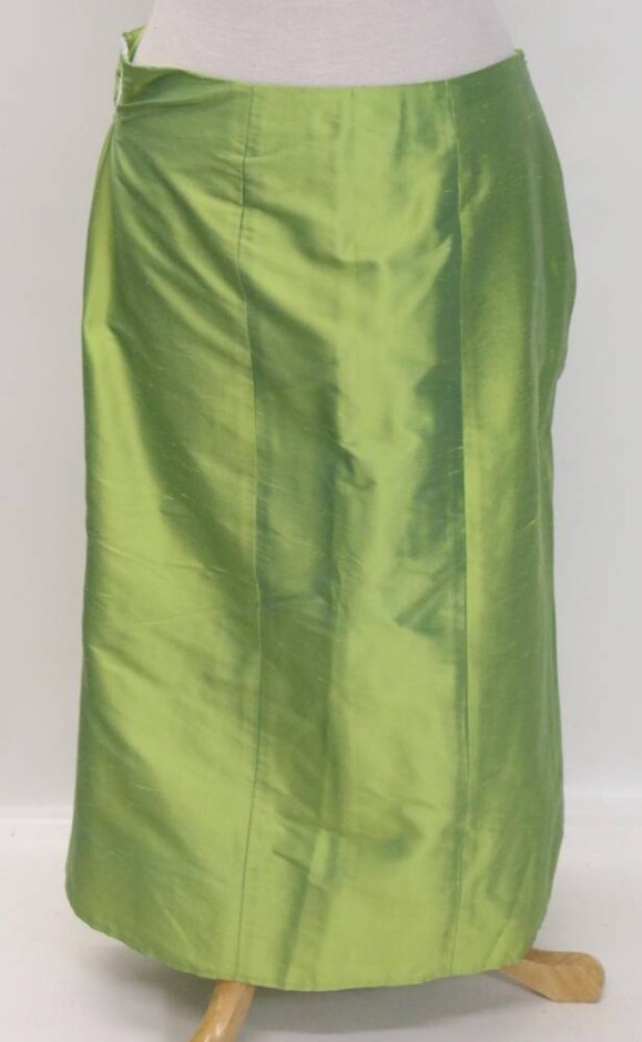 Beatrice Von Tresckow Vgc Designer Silk Midi Skirt Lime Green Size: 12
