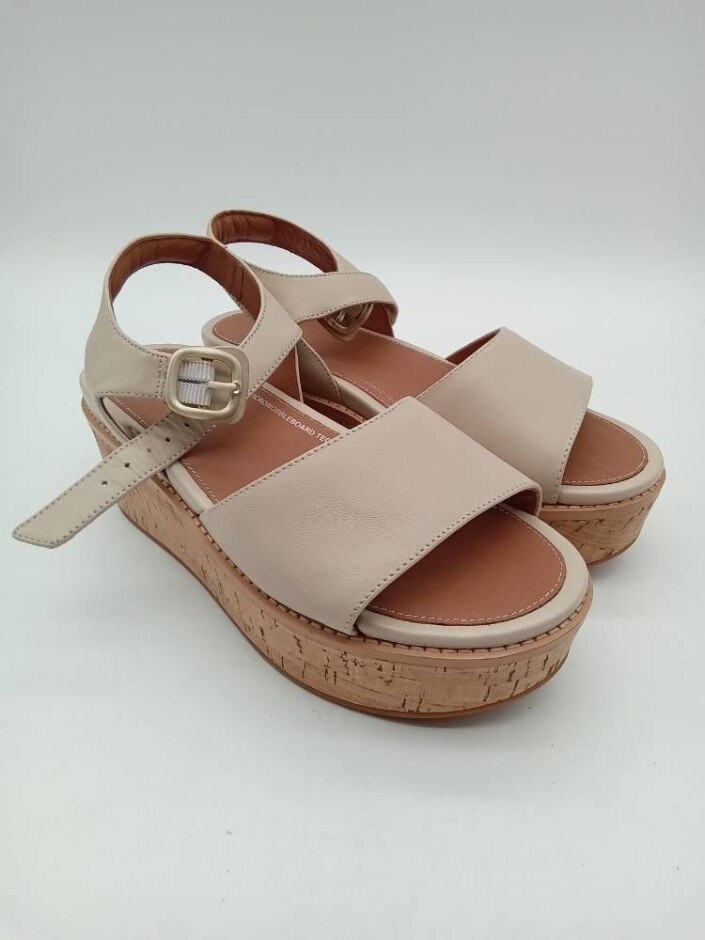 Fitflop Eloise Cork-wrap Leather Back-strap Wedge Sandals Natural Size 5