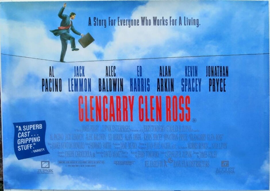 Glengarry Glen Ross (1992) Al Pacino - Original Uk Quad Poster *rolled Not Folded Exshop New Stock*