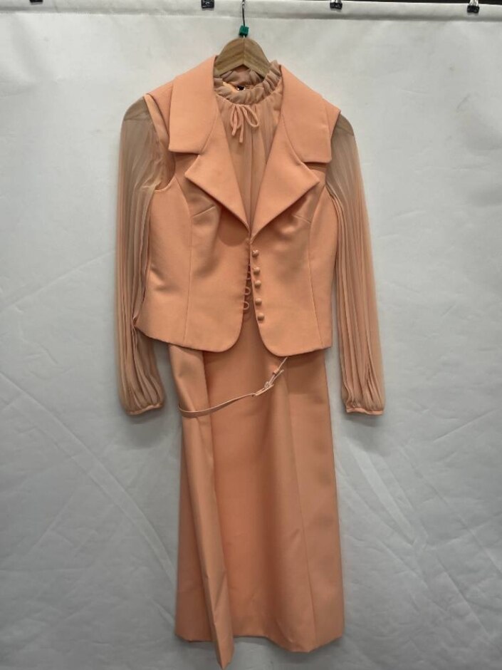 Vintage Peggy French Couture Dress/waistcoat Peach Size: 14