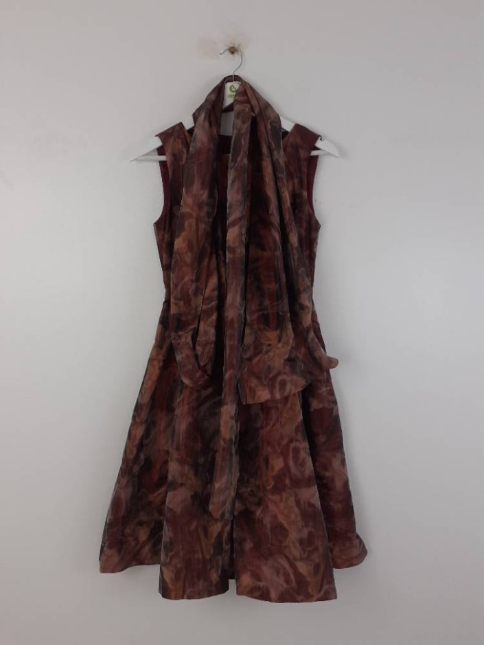 Jigsaw Women's Sleeveless  Fit & Flare Dress With Sash Brown Mix Size: 8