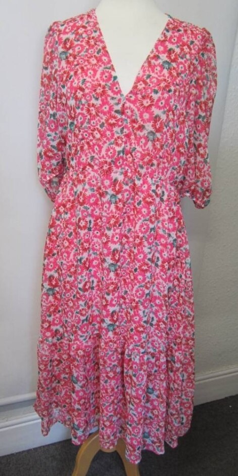 Next Tiered Dress Pink Floral Mix Size: 16
