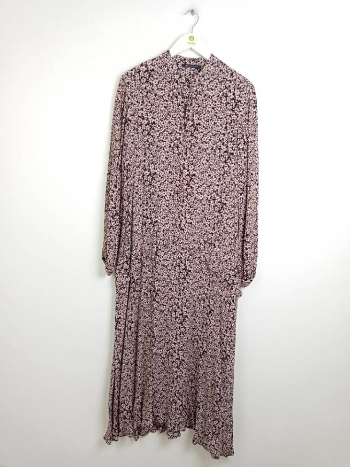 M&s Collection Flower Print Long Dress Black Mix Size: 6