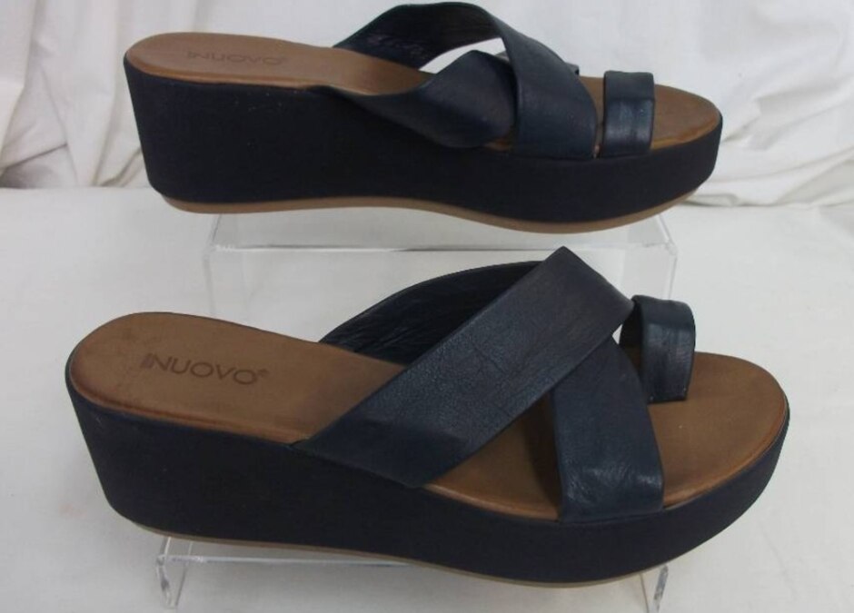 Inuovo Leather Platform Crossover Sandals Navy Blue Size 7