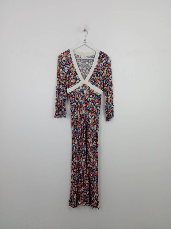 Fresha London New Women's Colour Block Floral Midi Dress Multi Size: Xs