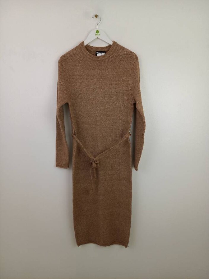 Brand New Asos Women's Long Sleeve Solid Ribbed Dress Brown Size: 8
