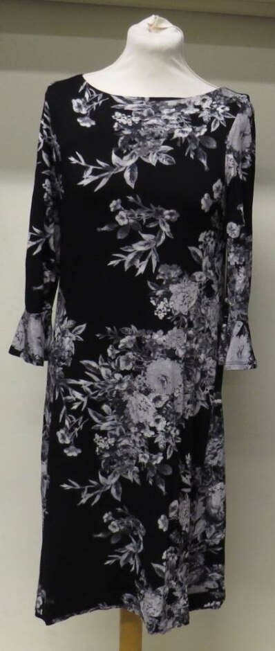 Monsoon Floral Long-sleeved Dress Blak/grey/white Size: 10