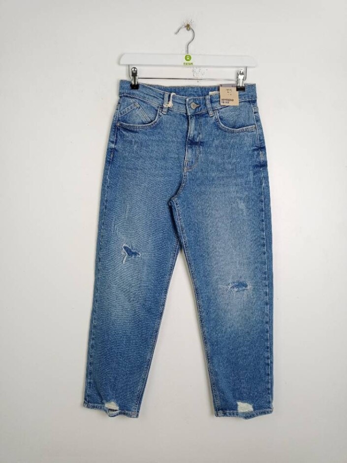 M&s Marks & Spencer Boyfriend Mid Rise Jeans Blue Size: 8