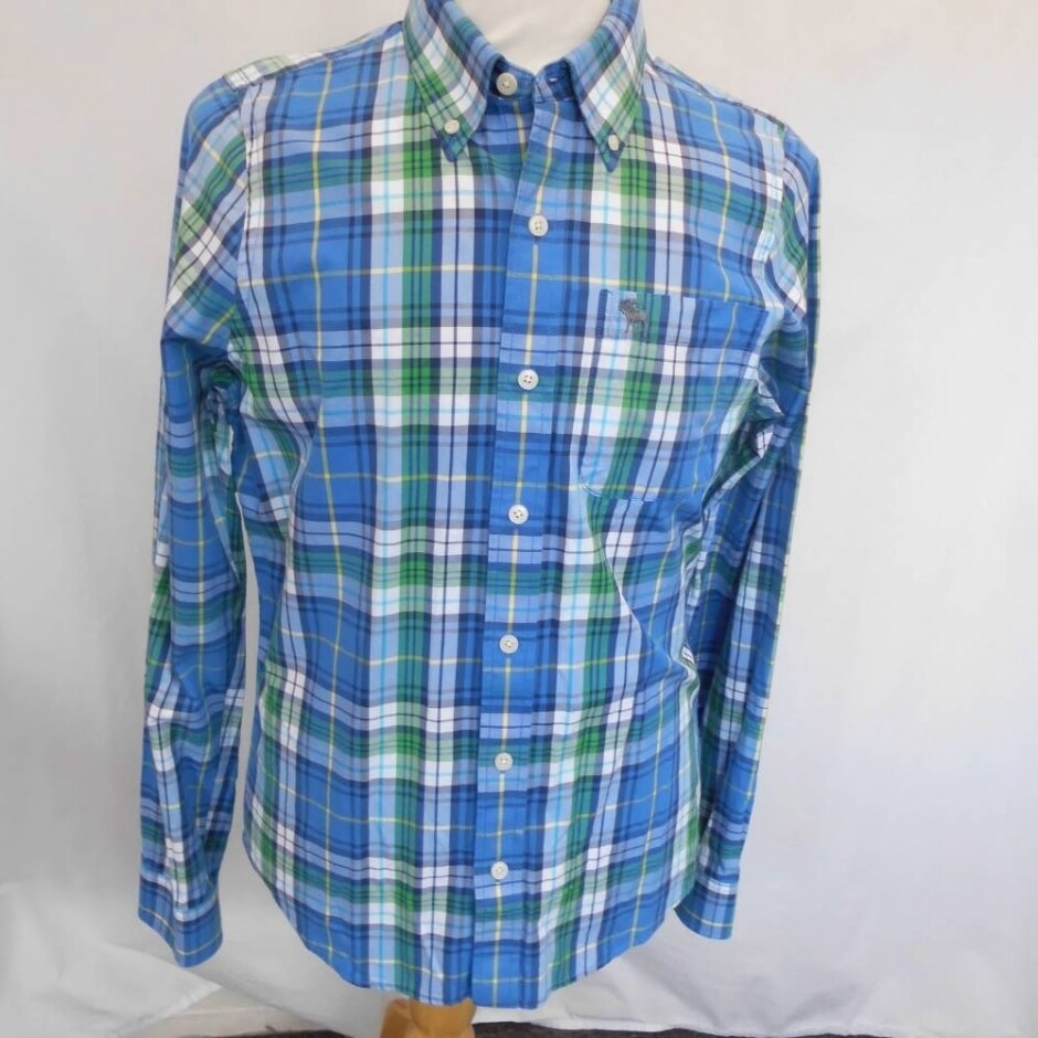 Abercrombie & Fitch 'muscle'  Oxford Button Down Shirt Vgc! Blue Checked Size: Xl