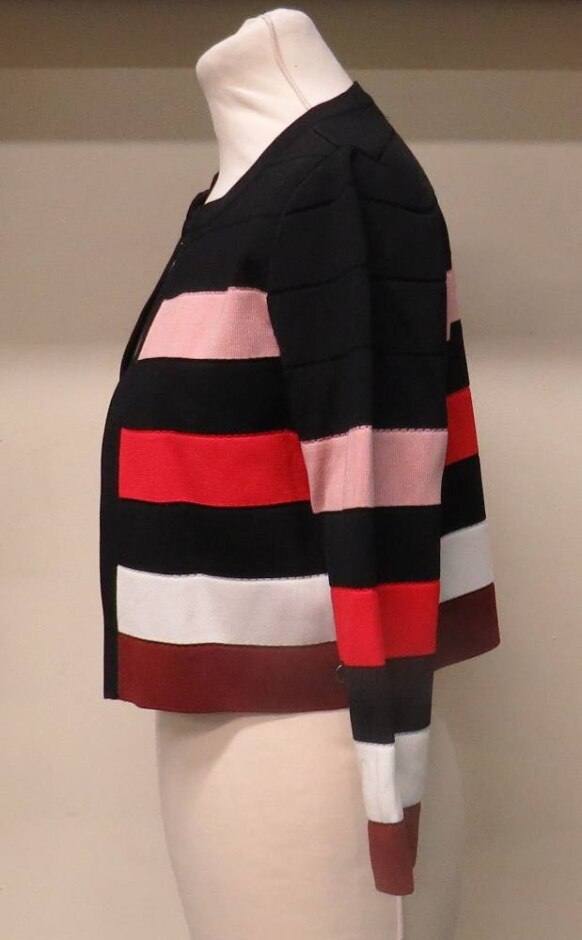 Karen Millen Horizontally Striped Jacket Blk/pink/white Size: S