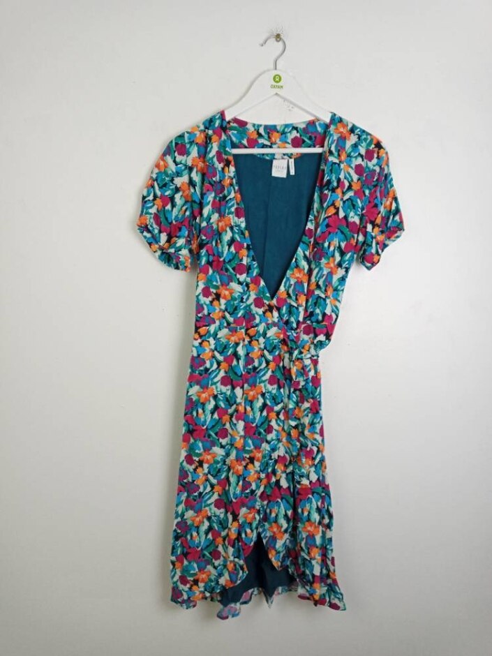 Fresha Short Sleeve Wrap Dress Multicoloured Size: S