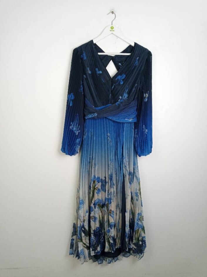 Karen Millen Petite Evening Pleated Dress Blue Size: 8