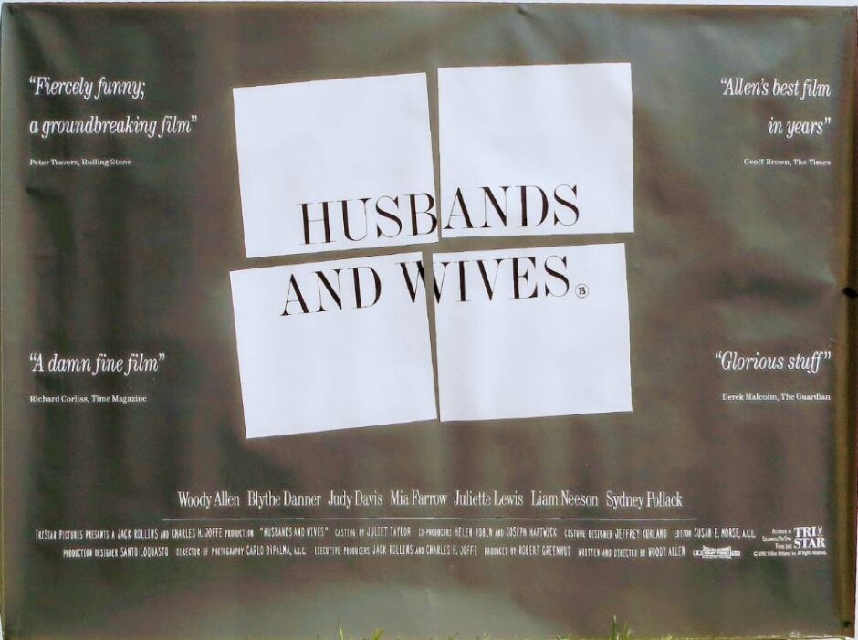 Husbands And Wives (1992) Woody Allen/mia Farrow, Og Uk Quad Poster *rolled Not Folded Exshop Stock*