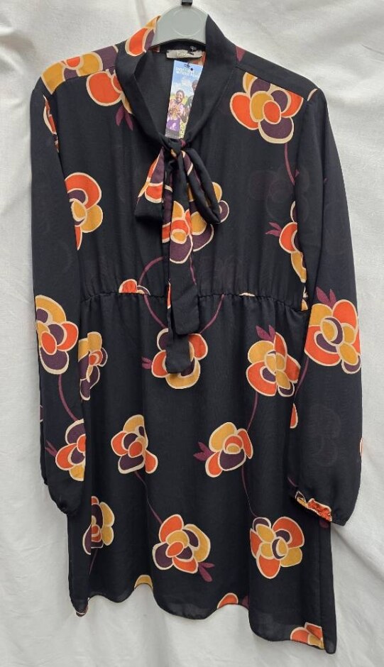 Dixie Floral Dress Black Yellow Size: 14