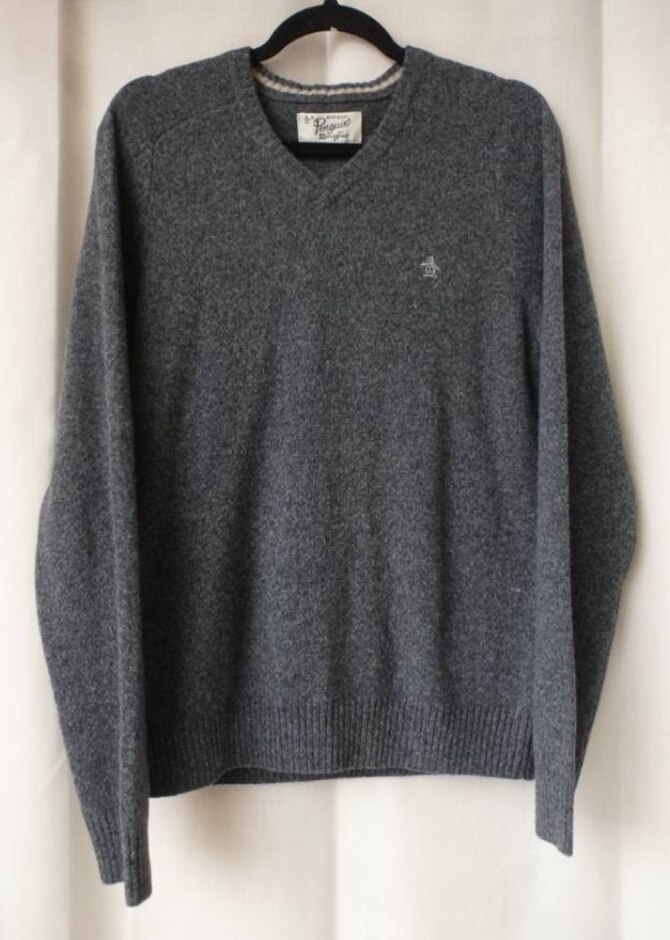 Penguin 100% Lambswool V-neck Jumper Grey Marl Size: M