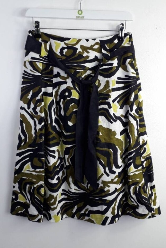 Hobbs 100% Linen Tie Belt Skirt Black & Green Size: 8