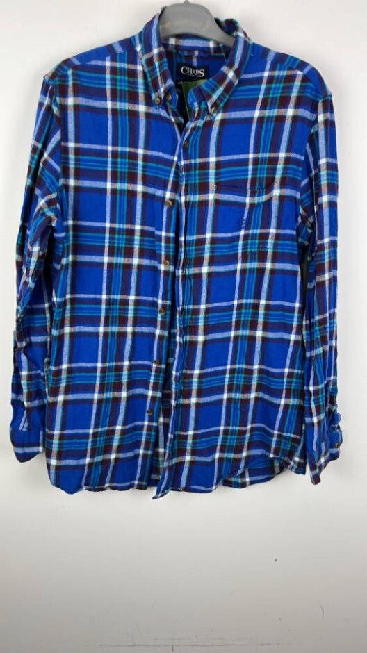 Chaps Mens Checked Cotton Shirt Blue Size: S