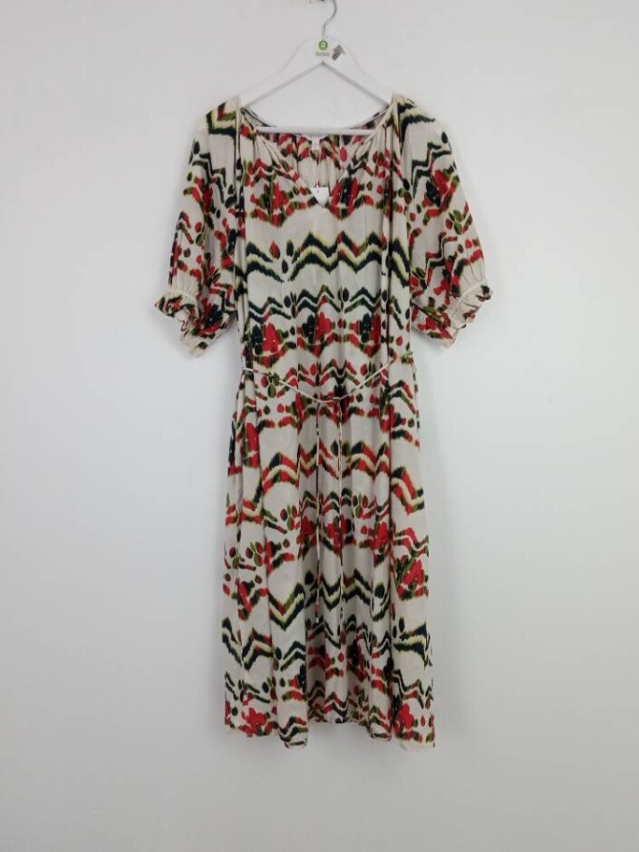 Per Una 100% Cotton V-neck Midi Dress Multicoloured Size: 18