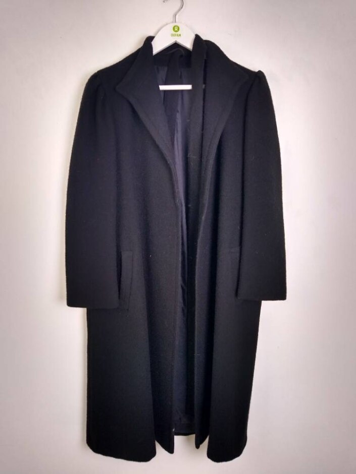 Vintage Littlewoods Belted Pure Wool Longline Pea Coat  Black Size: 12