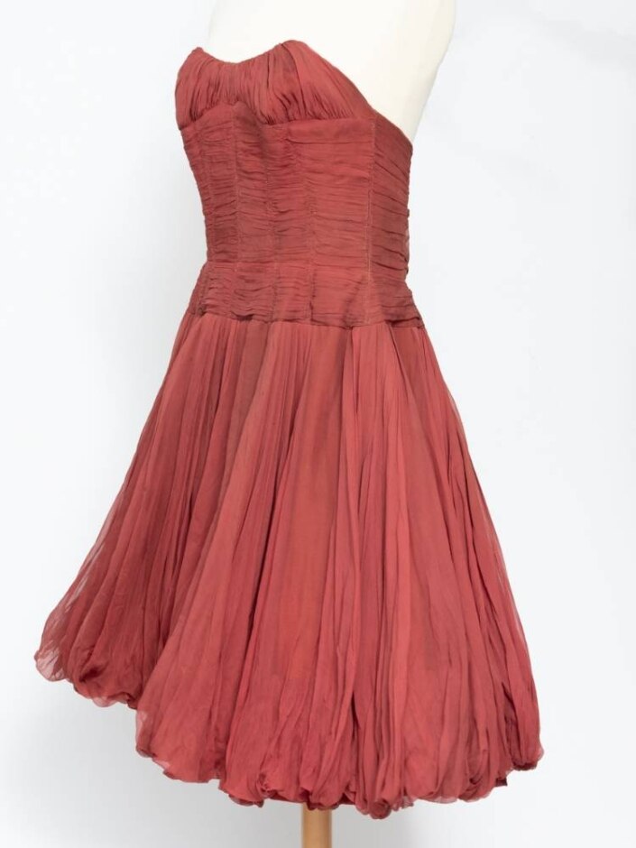 Solange Haute Couture  Vintage Crepe Evening Dress Rust Red Size: M