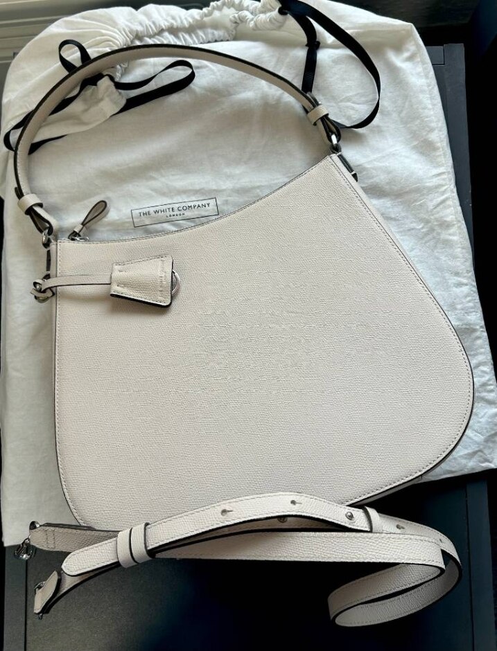 The White Company London Saffiano Cream Leather Hobo Bag With Key Ring Unused