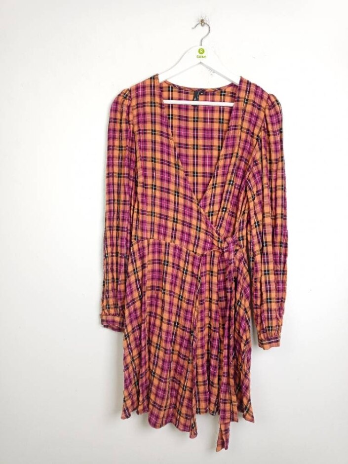 Nobody's Child Viscose Women's Checked Wrap Dress Orange Mix Size: 10