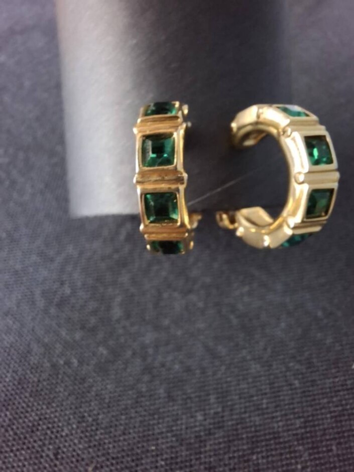 Swarovski Gold Plate And Green Glass Clip On Earrings