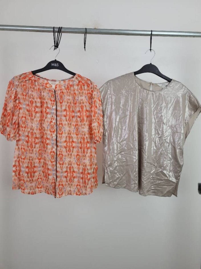 M&s Per Una 2xbundle Blouses Short Sleeve Metallic Orange Size: 10