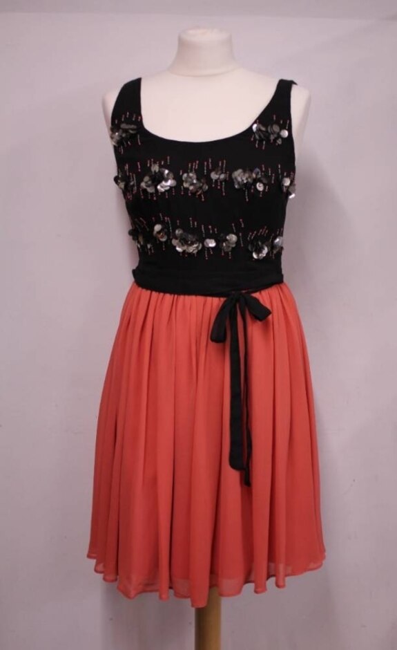 Monsoon Fusion Sleeveless Mini Dress Black And Pink Size: 8