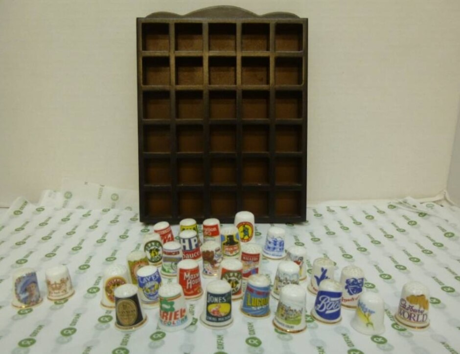 30 Collectable Thimbles & Display Small Cabinet