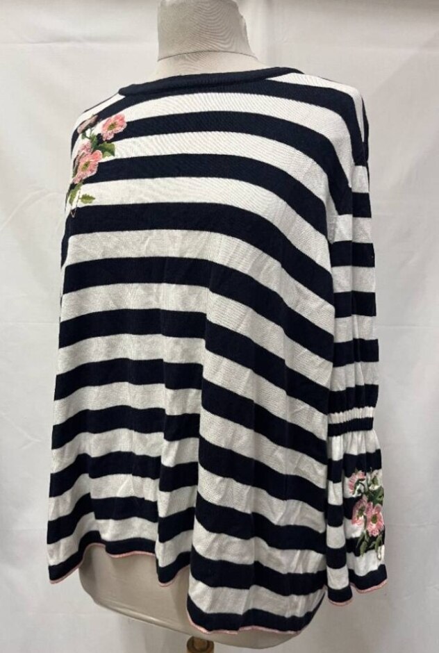 M&s Collection Striped Fine Knit Jumper Navy & White Size: 24