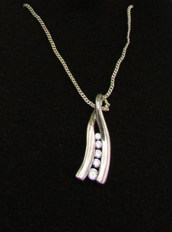 Sterling Silver & Graduated CZ Cross Over Ribbon Drop Pendant on ...