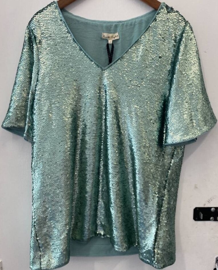 Phase Eight Muted Shine Sequin Top Mint Green Size: 14