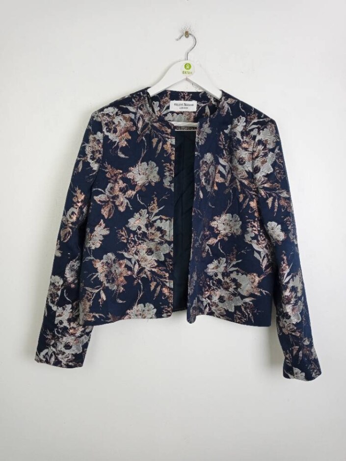 Helene Berman Women's Open Front Brocaded Jacket Navy Mix Size: 20