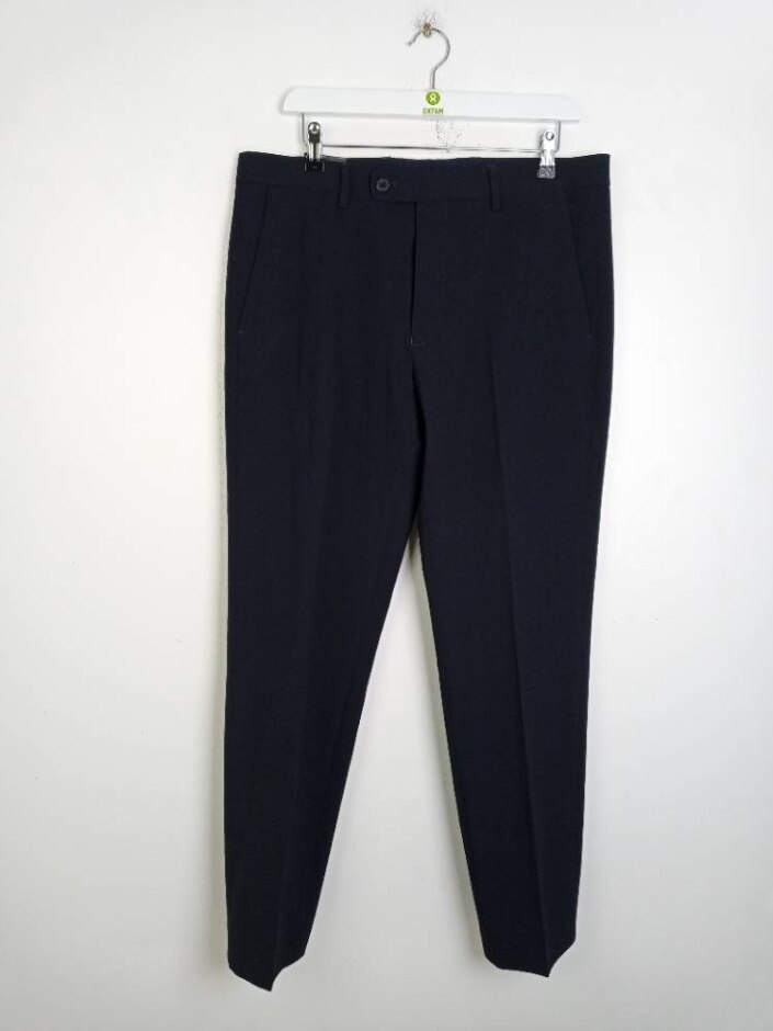 M&s Autograph Tapered Textured Trousers  Navy  Size: 34