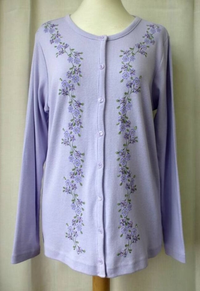 Holmewood Floral Cotton Grandma Cardigan Lilac Size: S