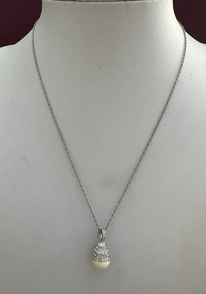 Swarovski Silver And White Enamel Charm Necklace