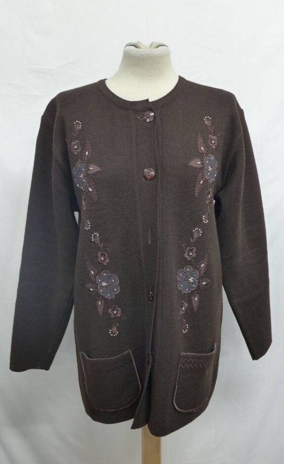 Paramour Floral Cardigan Chocolate Brown Size: M