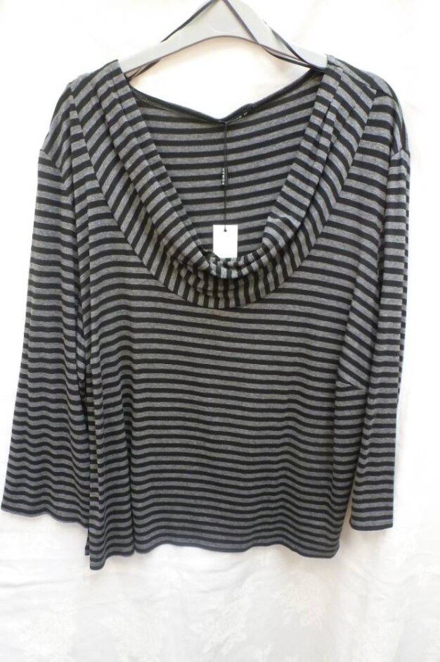 Bnwt Roman Cowl Neck Striped Top Black Grey  Size: 22